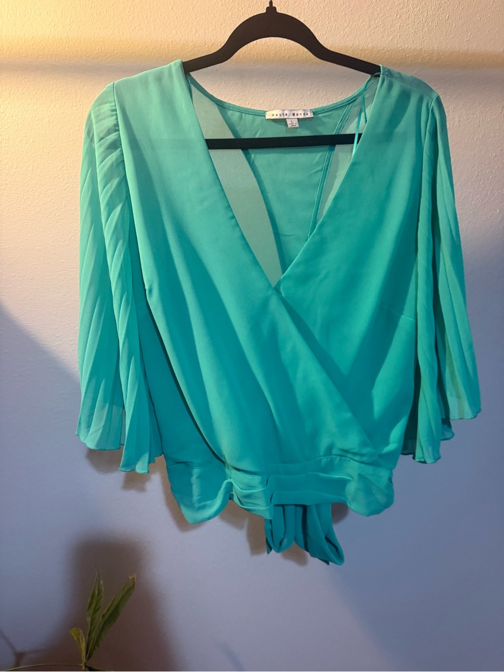 Haute Monde Teal Wrap Tie Blouse – Size Large